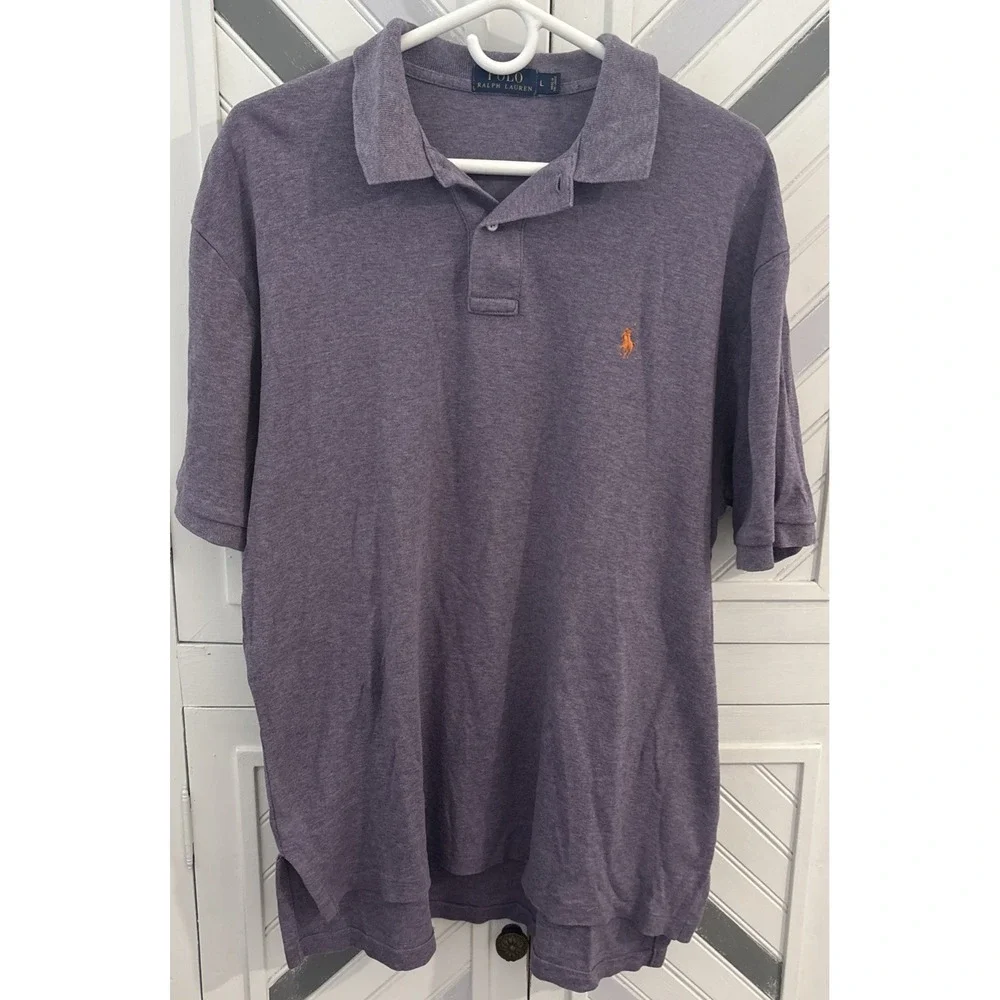 Polo Ralph Lauren Men's Large Purple Cotton Sort Sleeve Polo‎ with Orange Pony